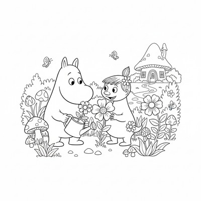 Mumin i trädgården med Snorken