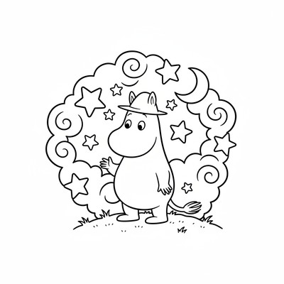 Mumin framför stjärnhimmel