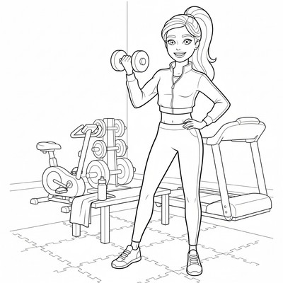 Barbie i sportkläder på gym