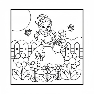 Barbie i trädgården med blommor