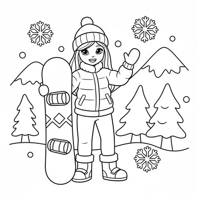 Barbie i vinterkläder med snowboard