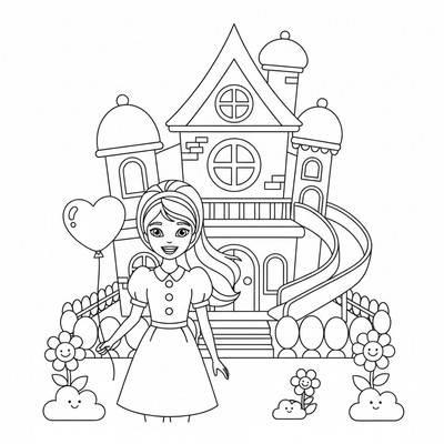 Barbie framför sitt drömhus