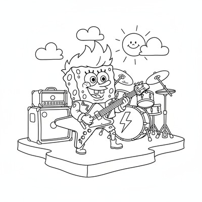 Svampbob i rockband med gitarr