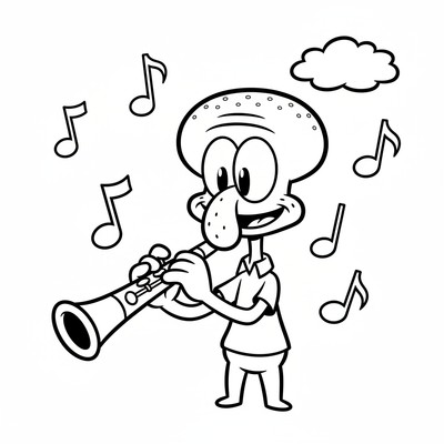 Squidward som spelar klarinett