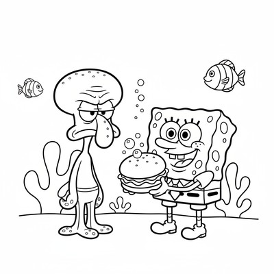Squidward som tittar surt på Svampbob