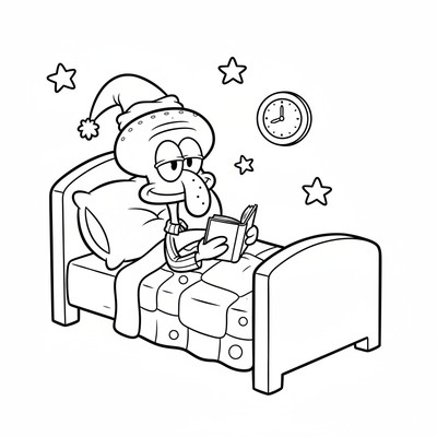 Squidward i pyjamas i sin säng