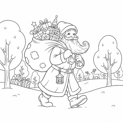 Julens tomte med säck på ryggen