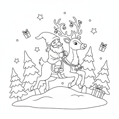 Tomte som rider på en ren