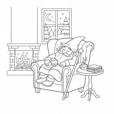 Tomte som sover i fåtölj