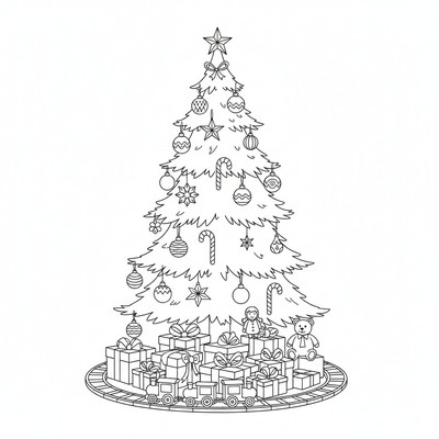 Julgran med julklappar under