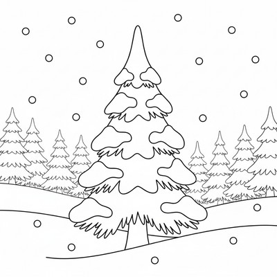 Julgran i skogen täckt av snö