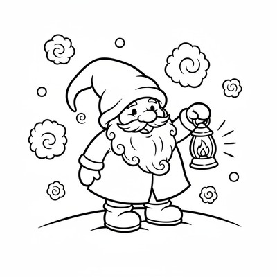 Tomte i snöstorm med lykta