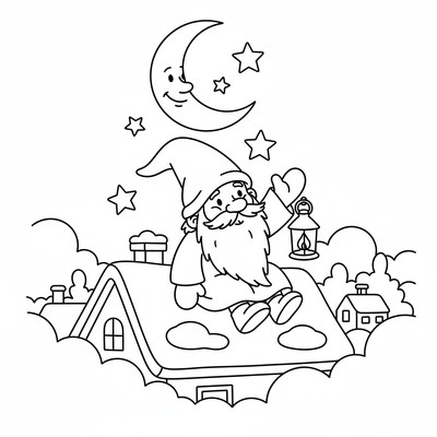 Tomte på taket under månsken