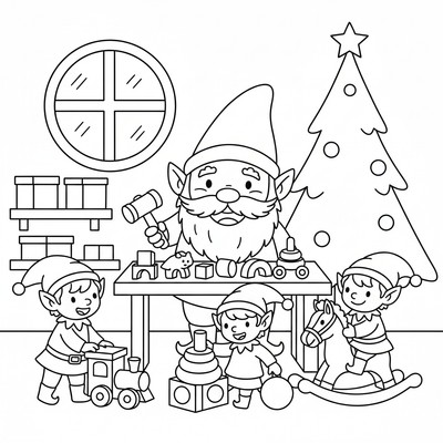 Tomte i tomteverkstad bland alver