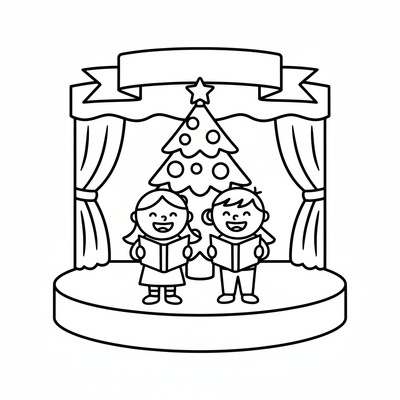 Julgran på skolscen vid julsång