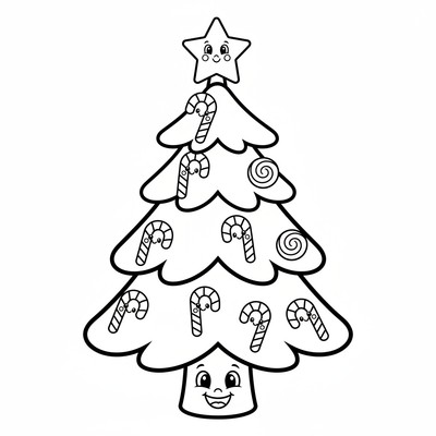 Julgran med polkagrisar som pynt