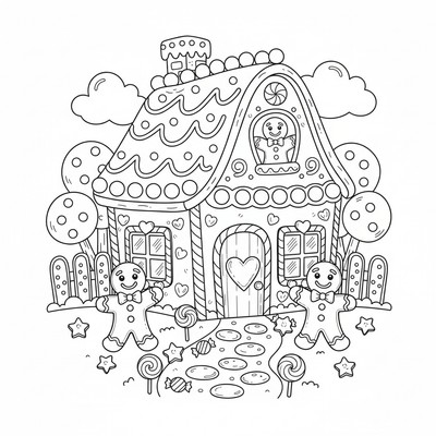 Pepparkakshus med pepparkaksgubbar