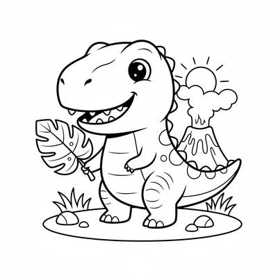Chibi T-rex som håller ett löv