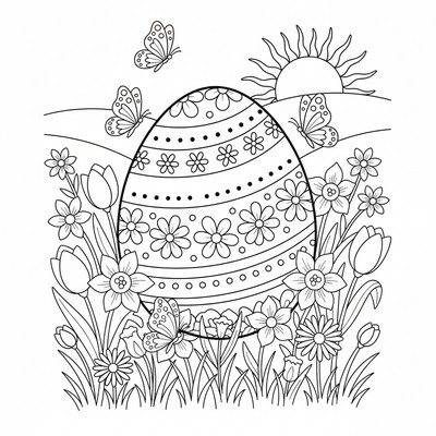 Påskägg i våräng med fjärilar