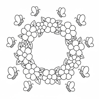 Midsommarkrans med fjärilar runtom