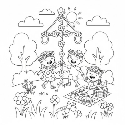 Lekar på gräsmatta vid midsommar