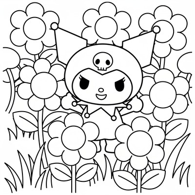 Kuromi i en blomsteräng