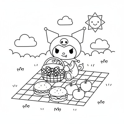 Kuromi på picknick med svart filt