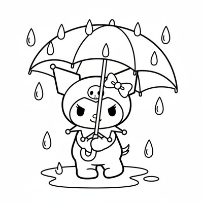 Kuromi i regn med paraply