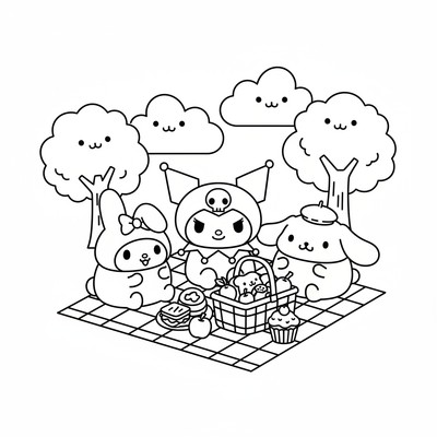 Kuromi på picknick med vänner