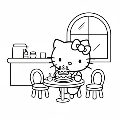 Hello Kitty på café med tårta