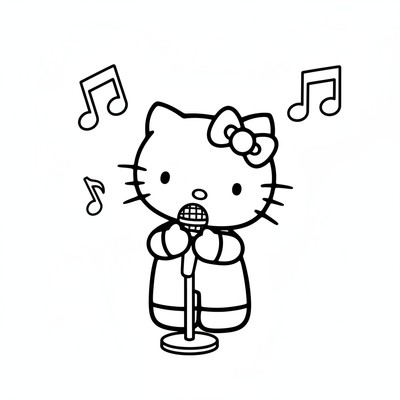 Hello Kitty som sjunger i mikrofon