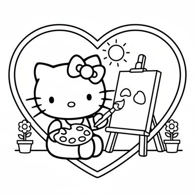 Hello Kitty som målar en tavla