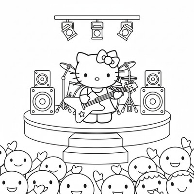 Hello Kitty med gitarr på scen