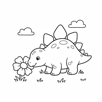 Baby-stegosaurus nosar på en blomma