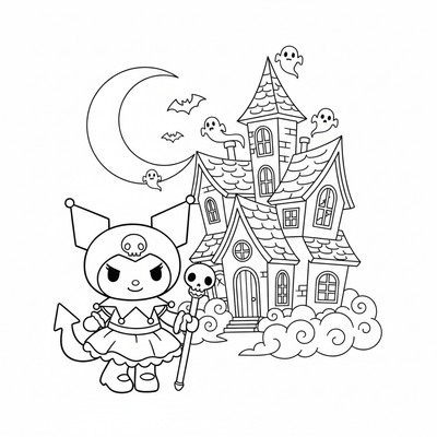 Kuromi framför spökhus