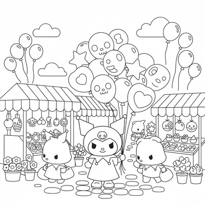 Kuromi på marknad med ballonger