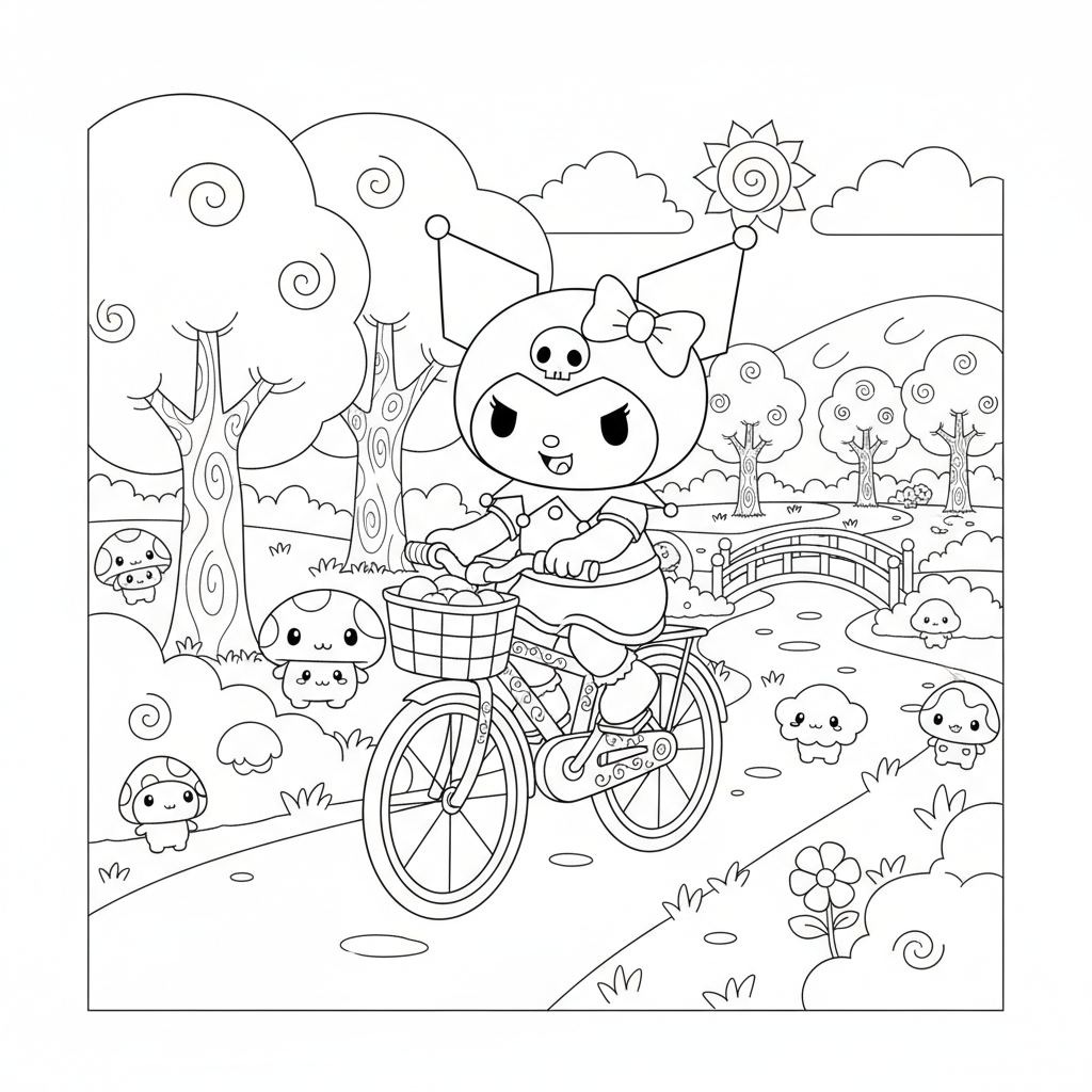 Kuromi på cykel i parken