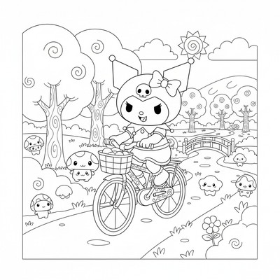 Kuromi på cykel i parken