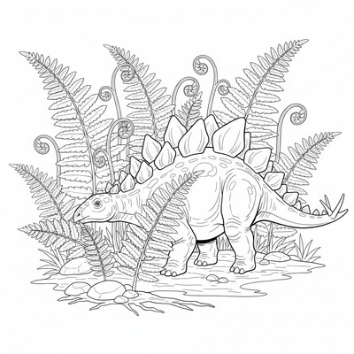 Stegosaurus betar bland höga ormbunkar