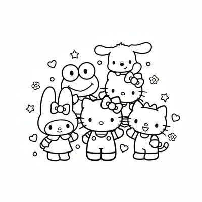 Hello Kitty med vänner i gruppbild