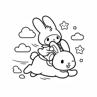 My Melody som rider på en kanin
