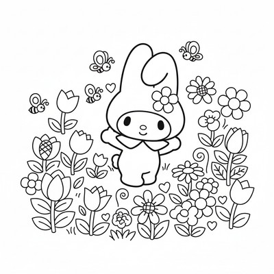 My Melody i blomsteräng