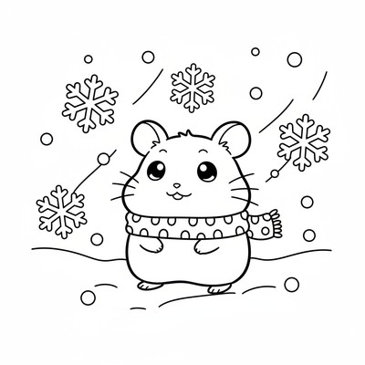 Hamtaro i snöstorm med en liten halsduk.