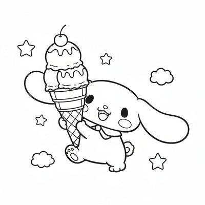 Cinnamoroll som bär på en jättestor glass