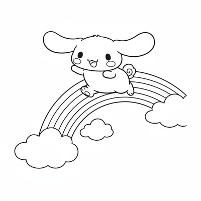 Cinnamoroll som flyger ovanför regnbåge