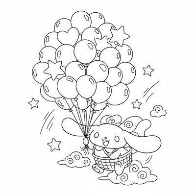 Cinnamoroll som flyger iväg med för många ballonger