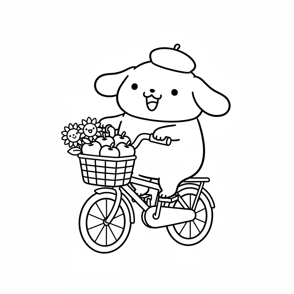 Pompompurin på cykel med korg