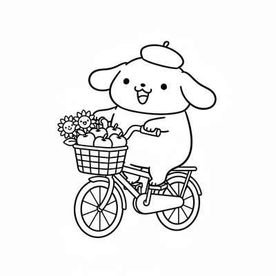 Pompompurin på cykel med korg