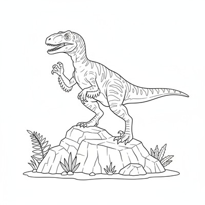 Velociraptor på en sten med upplyft klo