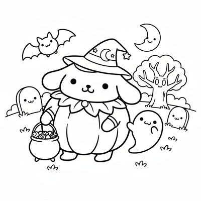 Pompompurin i halloween-kostym